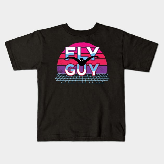 80s Fly Guy Butterfly Swimmer 2 Retro Swim Team Kids T-Shirt by atomguy